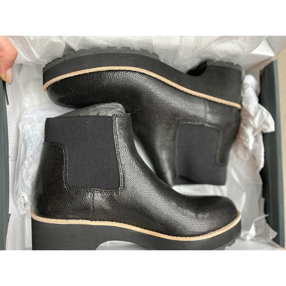 New Eileen Fisher Jessa Black Leather 9.5 M Women Chelsea Lugged Bootie Low Heel - Picture 7 of 8